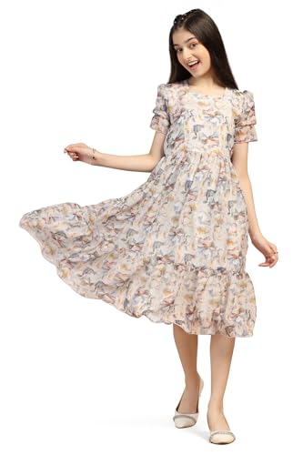 Image of Fashion Dream Girl's Organza Floral Printed Calf Length Dress|Western Dress|Kids Dress|Fancy Dress