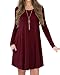POSESHE Women's Long Sleeve Casual Loose T-Shirt Dress Wine Red S