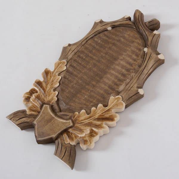 geschnitztes Trophäenschild für REH Rehbock Geweihe in braun + getönt GH 27 cm