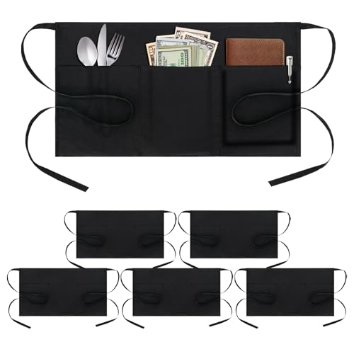 Tabliers de serveur noirs lot de 8 avec 3 poches pour la restauration et service