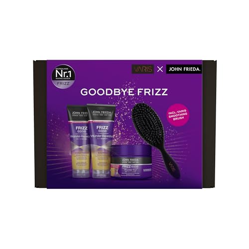 John Frieda Varis Wunder-Reparación Beneficio Set – Contenido: champú, 250 ml/acondicionador, 250 ml/cura milagrosa, 250 ml/Varis Smoothing Brush – Serie Frizz Ease – Inspirado en estilistas