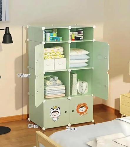Image of EXVITO 6+2 Door Kids Plastic Wardrobe for Clothes, Foldable Plastic Almirah for Clothes, Collapsible Wardrobe for Storage, Baby Cupboard for Clothes, Storage Rack for Kids - Dyno Green