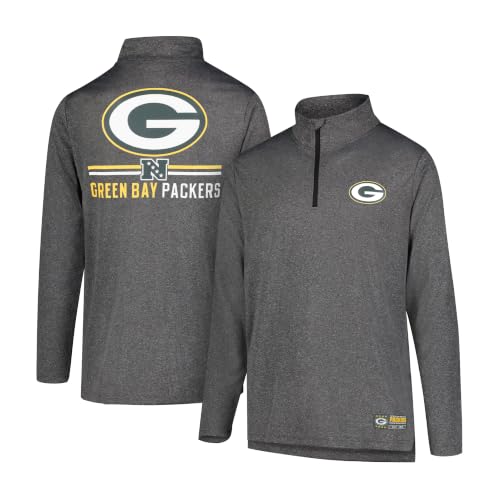 Ultra Game Men's NFL Official Super Soft Quarter Zip Long Sleeve T-Shirt, Green Bay Packers, Heather Charcoal, 3X-Large
