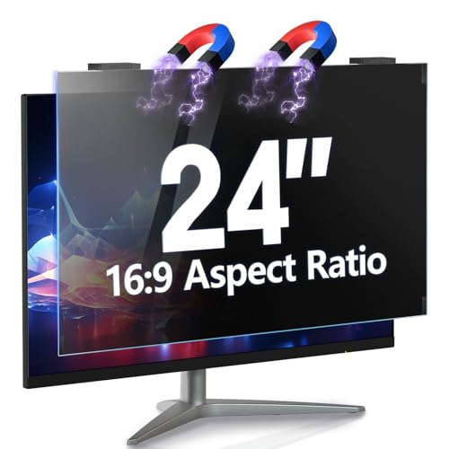 GUDTEKE Magnetic Computer Privacy Screen 24 inch, Hanging Privacy Screen for Computer Monitor for 16:9 Frameless Monitor, Eye Protection Anti Glare Anti Blue Light Filter