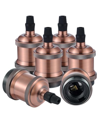 Vecys 6 PCS E27 Vintage Bronze Lamp Socket Adapter Edison Retro Lamp Holder Adapter for Vintage Light Bulbs Pendant Lamp(Red Copper)