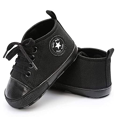Image of Baby Boys Girls Star High Top Sneaker Soft Anti-Slip Sole Newborn Infant First Walkers Canvas Denim Shoes