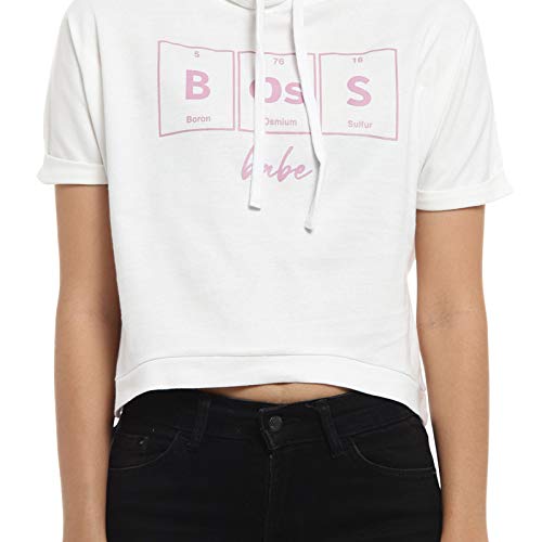 Image of PINACOLADA Women's Hooded Cropped Top for Casual Wear | Crew Neck | Short Sleeve |Poly Cotton Top Crafted with Regular Sleeve & Comfort Fit for Everyday Wear
