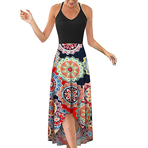 Women's Casual Sleeveless Summer Strappy V Neck Maxi Dress Criss Cross Backless Cami Dresses Asymmetrical Beach Sundress