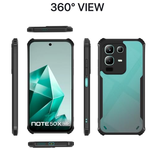 Image of Pikkme Back Cover for Infinix Note 50x 5G | Ultra Hybrid Shockproof Case | Full Camera Protection | Raised Edges | Clear Transparent Bumper Case (Black)
