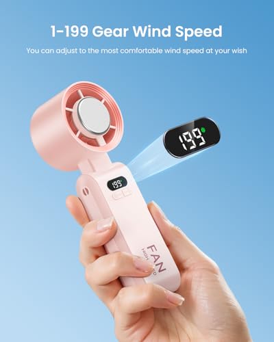 Image of 2 Pack Handheld Portable Turbo Fan with Ice Cooler, Speed (1-199) 5500mAh*2 Rechargeable Personal Fan,[20H Cooling Time] Mini Yet Powerful, Small Pocket Fans for Travel /Outdoor /Office, Pink