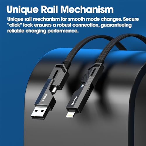 Sounce 4 in 1 66W Fast Charging Cable, Metal Flat Braided Cord, USB C to Type C, USB A to C, USB C to Lightning, and USB A to Lightning Cable For iPhone, iPad, Smartphone and Other (1.5M) - Black