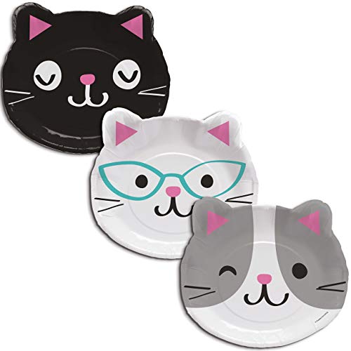 Image of Creative Converting 328704 Cute Cats Shaped Paper Dinner Plates - 8 Pcs Multicolor, 8 inch x 9 inch