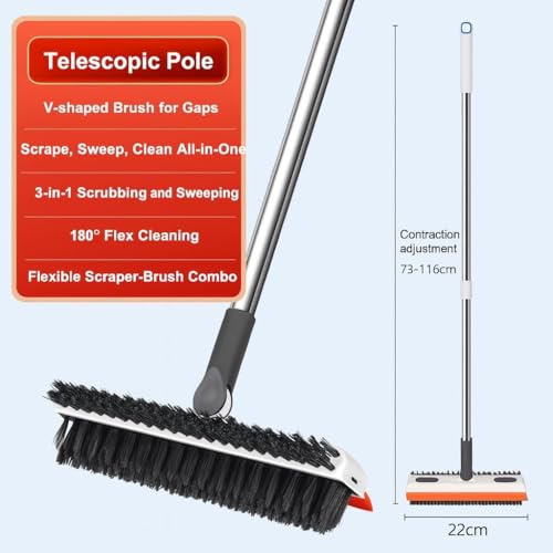 Image of 3 in 1 Toilet Bathroom Cleaning Brush with Wiper and Long Handle - 180 Rotate Floor Scrub Brush for Tiles, Wall, Toilet Corners, Glass & Home Kitchen Bathroom Accessories
