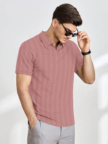 Image of COMBRAIDED Men's Polo Neck Textured Polycotton Short Sleeve T-Shirt - Casual Regular Fit for Daily Comfort & Style