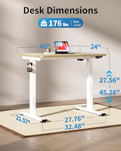 Image of Okin Small Electric Standing Desk, 36 inch x 24 inch Whole Piece Height Adjustable Desk, Oak Sit to Stand Computer Workstation for Home Office
