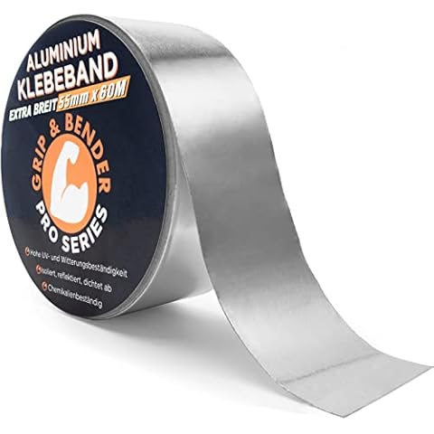 GRIP&BENDER Aluminium Klebeband zum Abdichten - Wasserdichtes Alu-Klebeband für Aussen mit 55mm Breite - Selbstklebendes Alu-Tape für Dampfsperre Alu-Band (55mm x 60m) Cover