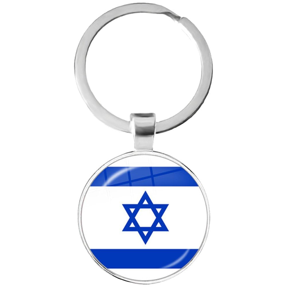 Uzztfa White+Blue 2 Pcs Israel Flag Keychain Israeli Flag Key Ring Israel National Flag Pendant Key Chain Souvenir Keyring Gift