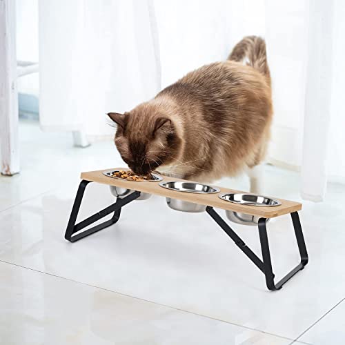 Handrong Foldable Pet Bowls For Cats And Small Dogs Elevated Cat Bowls Raised Cat Food Bowls Bamboo Feeding Bowls Pet Feeder With Stand 4 Stainless Steel Bowls For Cats Puppy Dogs #TOP1