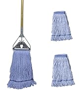 Heavy Duty Commercial Cotton Mop - 59" Handle, Loop-End String Mop For Large Floors, Garages, Warehouses & Kitchens