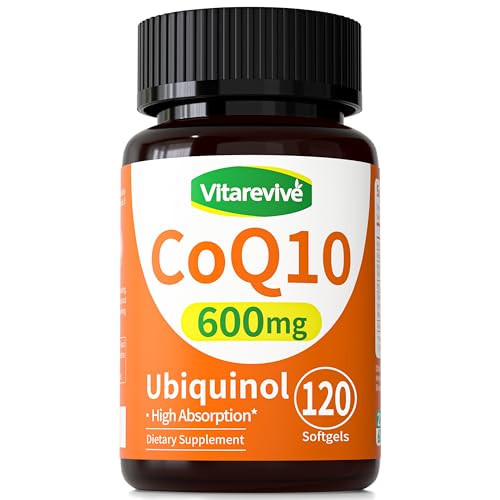 Vitarevive CoQ10 600mg Softgels Ubiquinol CoQ10 Supplement with PQQ & Vitamin E High Absorption Vegan CoQ10 Nutritional Supplement for Heart & Cellular Energy Support 120 Count