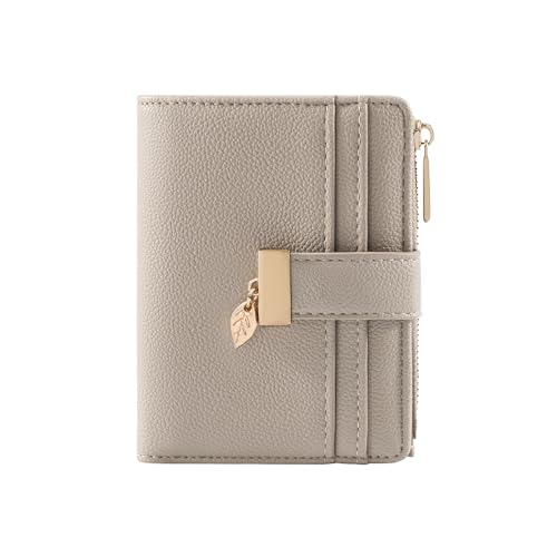 Wallet Women Bifold Leather Wallets for Women Credit Card Holder with ID Window Zipper Coin Pocket Taupe