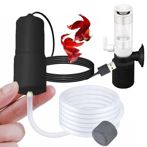 Image of USB Oxygen Air Pump for Aquarium, Quiet Mini Air Pump with 1 Sponge Filter, 1 Air Stone for Shirmp Nano Fish Tank & Transporting Aquatic PA152-1