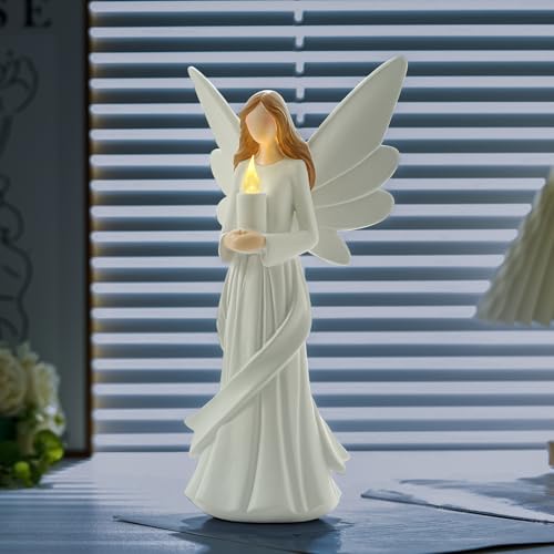 Starryfill 12.2 Angel Figurine Holds Candle with Timer for Decor Gift