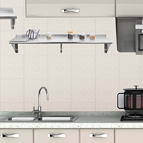 Image of Hally Stainless Steel Shelf 14 x 60 Inches, 400 lb, Commercial Wall Mount Floating Shelving for Restaurant, Kitchen, Home and Hotel