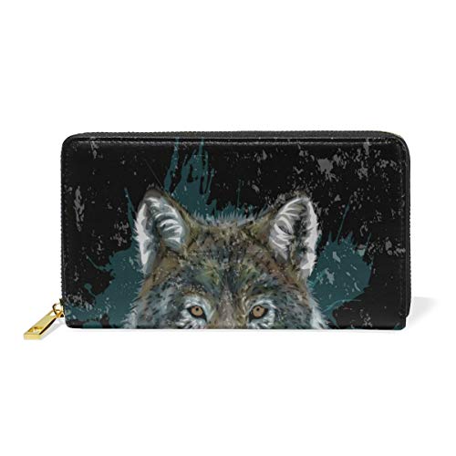 Portefeuille long loup en cuir véritable pour ranger toutes vos cartes sans déformer votre sac