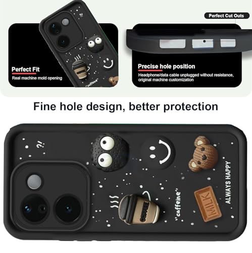 Image of GoldKart Back Case Cover Compatible for iQOO Z9s Pro 5G / Vivo T3 Pro 5G | Cute Fun Cartoon 3D Ball Coffee Silicone Case | Full Body Protection Back Cover - Black