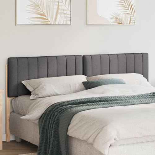Runheo Cabecero tapizado de madera maciza de pino, marrón y gris oscuro, 205,5 cm de largo, 84,5 cm de altura, tela duradera, cabecero de dormitorio