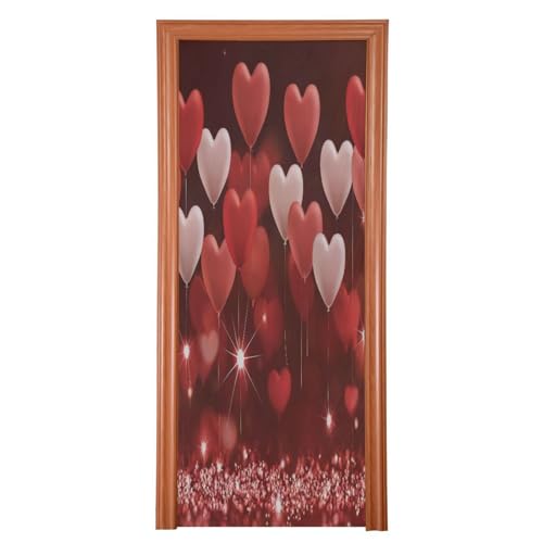 FLildon Red Hearts Balloons Valentine's Day Door Cover Decoration, Party Accessory Porch Decor for Festive Ornament Room Door Covers 36 x 98 Inch