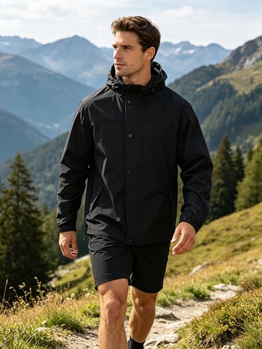 Image of UIQUR Mens Lightweight Rain Jacket Waterproof Windbreaker Packable Rain Coat with Hood for Golf Running Hiking Travel