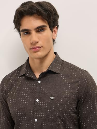 Image of THE BEAR HOUSE Men's Blue Tailored Fit Full Sleeve Cotton Printed Shirt