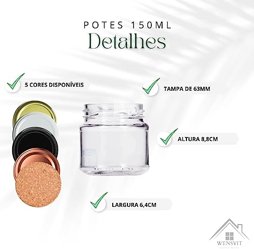 Kit com 10 Potes de Vidro Nadir Tamanhos Variados com Tampa (Cobre)