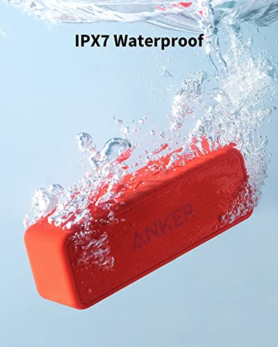 Image of Anker SoundCore 2 Portable Bluetooth Speaker with Better Bass, 24-Hour Playtime, 66ft Bluetooth Range, IPX5 Water Resistance & Built-in Mic, Dual-Driver Wireless Speaker (Red)