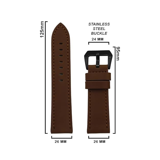 Image of RAYYN inchPOLLO THICK - LEATHER WATCH STRAP / / FOR 20MM, 22MM, OR 24MM (CHOOSE YOUR SIZE & COLOR) (Brown, 26 MM)