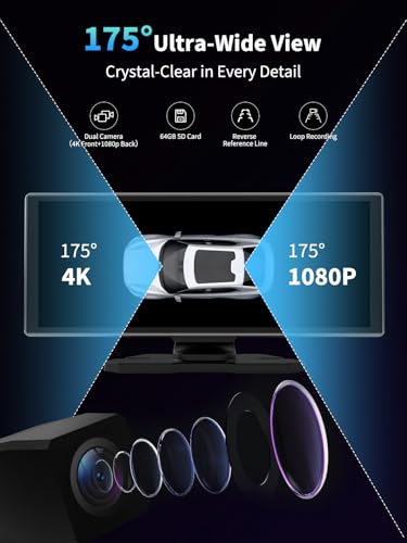 Image of Largest Portable 11.26'' Wireless CarPlay /Android Auto Screen with 2.5D 1920x720 HD Display, Built-in DVR, 4K Front + 1080P Rear Camera, Car Screen,Easy Install Dash Cam (Gray)