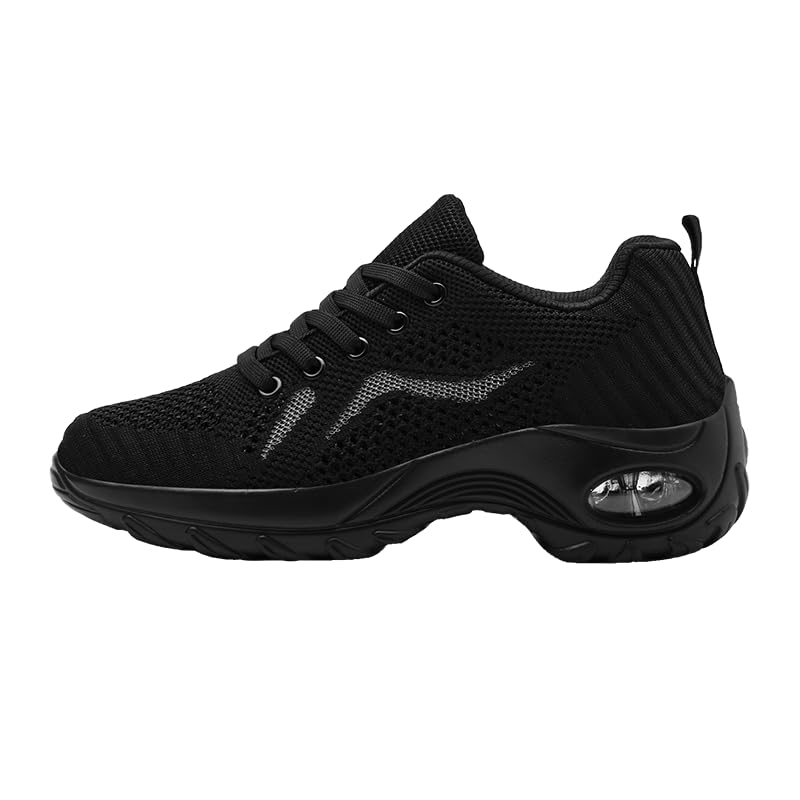 Image of DLWKIPV Womens Walking Running Shoes Tennis Slip On Sneakers Gym Workout Sport Lightweight Breathable Mesh Comfortable Casual Black Size 9