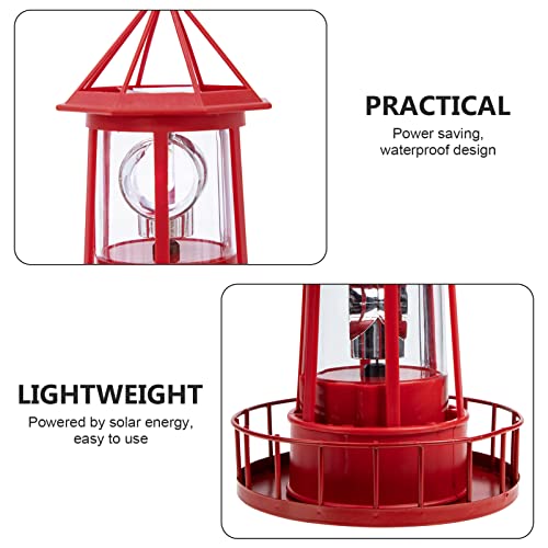 Yardwe Chandelier Ornament Led Solar Powered Lighthouse Rotating Lighthouse Beacon Lamp Nautical Lighthouse Statue Solar Light Lamp Landscape For Garden Outdoor Decor Rotating Solar Garden Lights #TOP2