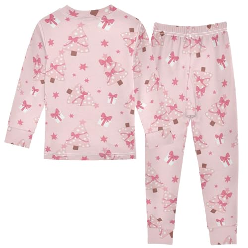 Pajama Sets Long Sleeve Christmas Trees with Pink Bows Soft Comfy Sleepwear 2 Piece PJS 3-8T3