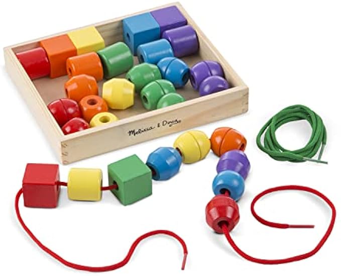 Melissa & Doug Primary Lacing Beads - Educational Toy With 8 Wooden Beads and 2 Laces