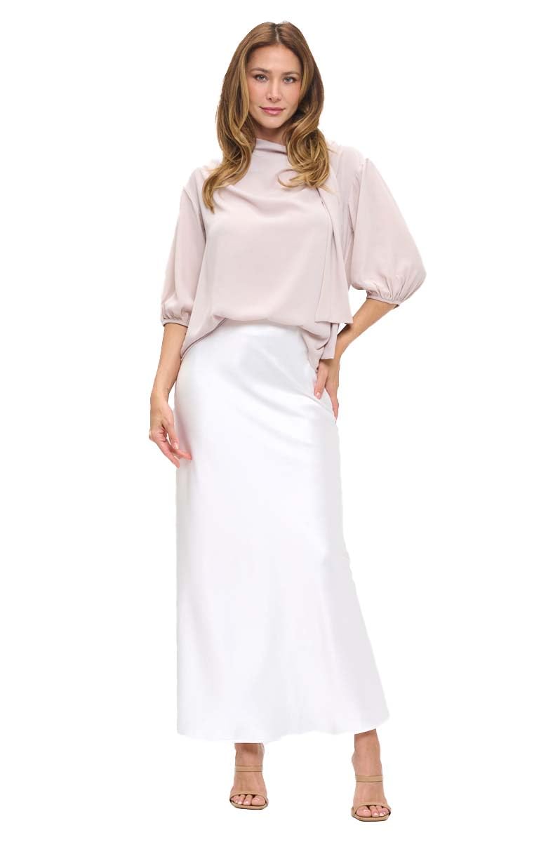 Damenrock aus massivem Satin, hohe Taille, Midi-Rock, versteckter elastischer Bund, Rock für Damen, hergestellt in den USA