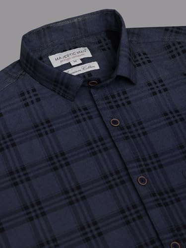 Image of Majestic Man Slim Fit Short Sleeve Checked Pure Cotton Casual Shirt