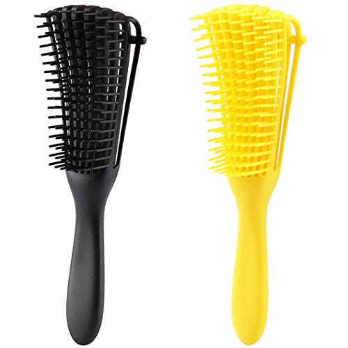 2 Pack Detangling Brush Hair Detangler for for Natural Hair Afro America Textured 3a to 4c Kinky Curly Wavy Coily Thick Dry Wet Hair Eliminate Knots No Pull No Pain (Black & Yellow)