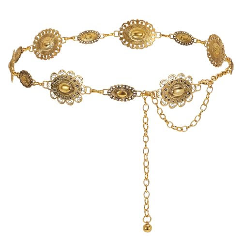 JASGOOD Western Metal Concho Belt for Women Boho Chain Belt Cowgirl Waist Belts for Women Dress Pants
