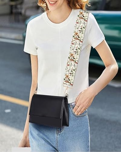 Image of Purse Strap Replacement Crossbody 2 inch Wide Shoulder Strap, Cute Handbag Strap Bag Strap Replacement Belts Adjustable Cute White Boho Mushrooms