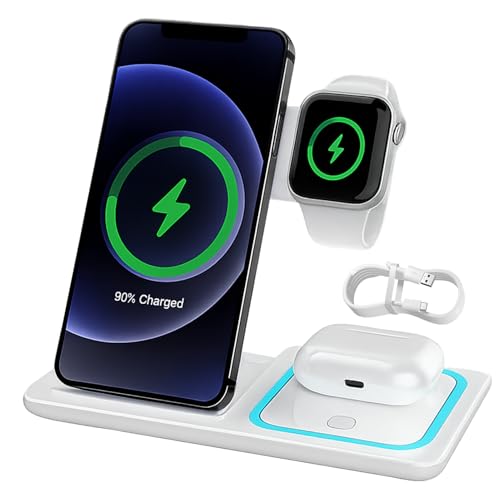 LgCiXli 3-in-1 Faltbare Ladestation | Optimiertes Power-Management für lPhone 16/15/14, AppIe Watch & AirP0ds | Ergonomisches 70° Design | Inkl. USB-C Schnellladekabel
