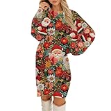 Kleid Weihnachten Damen Rundhals Weihnachtskleid Lustig Sweatkleid Bequem Winterkleider A Linie Sweatshirt Kleider Midikleid Festliches Wollkleid Mit Ärmeln Festkleider Weihnachtsfeier Kurzes