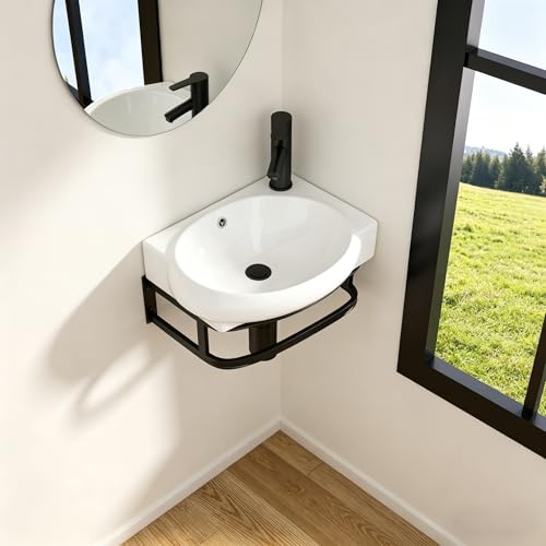 Logmey Wall Mount Corner Bathroom Sink 16.73"x11" Floating Sink White